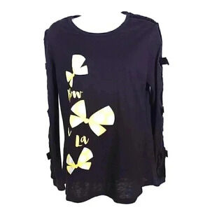 Disney Parks Minnie Bow La La Tee Shirt Black Women's M Long Sleeve Pullover Top